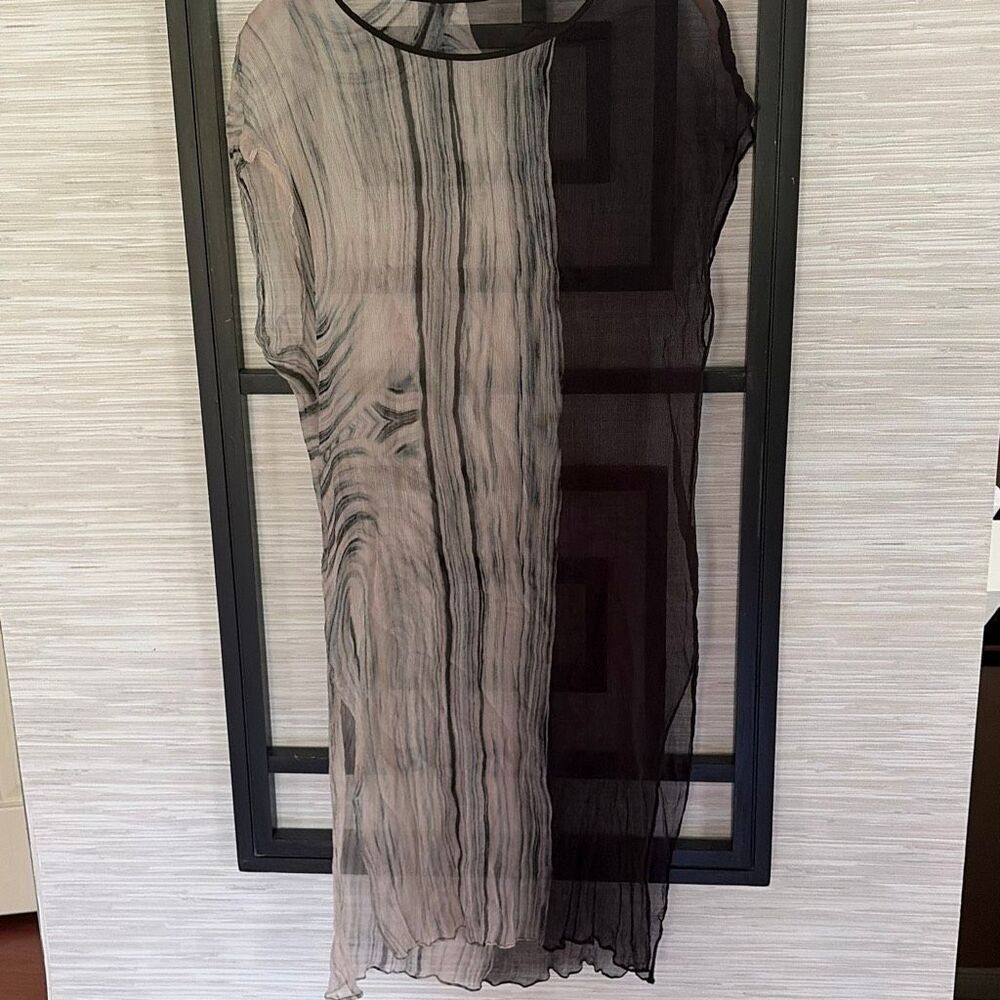 100% silk vintage  marbled tunic top/swimsuit, cover cover-up side, slits size s